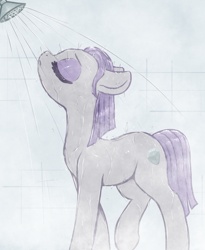 Size: 2300x2800 | Tagged: safe, artist:t72b, maud pie, earth pony, pony, g4, bath, bathing, beautiful, ears back, eyes closed, eyeshadow, female, high res, makeup, mare, missing accessory, raised hoof, shower, solo, steam, water, wet, wet mane