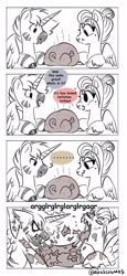 Size: 1885x4096 | Tagged: safe, artist:opalacorn, oc, oc only, oc:void, alicorn, bird, pegasus, pony, turkey, zebra, zebra alicorn, ..., comic, dialogue, female, holiday, male, mare, messy eating, not meat, partial color, simple background, stallion, thanksgiving, white background