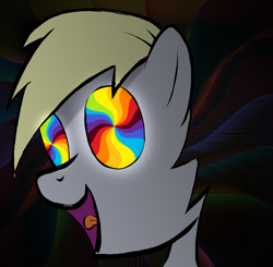 Size: 2100x2060 | Tagged: safe, artist:qsteel, derpy hooves, pegasus, pony, g4, female, high res, hypno eyes, mare, open mouth, rainbow eyes, solo, tongue out