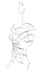 Size: 768x1290 | Tagged: safe, artist:qsteel, twilight sparkle, pony, g4, black and white, blindfold, choker, female, grayscale, mare, monochrome, simple background, sketch, solo, white background