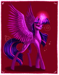 Size: 4167x5300 | Tagged: safe, artist:kamikami1234, twilight sparkle, alicorn, pony, g4, absurd file size, concave belly, female, long legs, magic, mare, quadrupedal, slender, solo, spread wings, standing, tall, thin, twilight sparkle (alicorn), wings