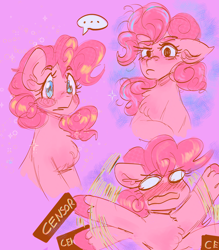 Size: 3072x3500 | Tagged: safe, artist:mimiporcellini, pinkie pie, earth pony, pony, g4, blushing, censor bar, censored, chest fluff, doodle, female, high res, solo, unshorn fetlocks