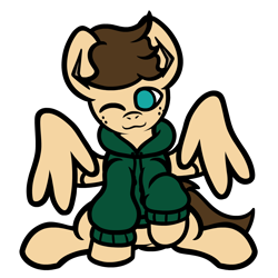 Size: 1200x1200 | Tagged: safe, artist:imlpidimon, oc, oc only, oc:dimon, pegasus, pony, 2024 community collab, derpibooru community collaboration, clothes, hoodie, looking at you, pegasus oc, simple background, solo, transparent background, wings