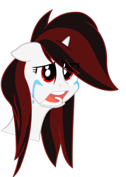 Size: 2180x3061 | Tagged: safe, artist:resu, oc, oc only, oc:blackjack, cyborg, pony, unicorn, fallout equestria, fallout equestria: project horizons, .svg available, bust, crying, fanfic art, female, high res, mare, simple background, solo, transparent background, vector