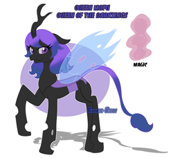 Size: 2224x2024 | Tagged: safe, artist:cookie-ruby, oc, oc only, changeling, changeling queen, pony, high res, ponysona, purple changeling, reference, reference sheet, simple background, solo, white background