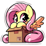 Size: 1024x1024 | Tagged: safe, artist:fluttershysaidsyayyy, fluttershy, pony, g4, box, cardboard box, cute, pony in a box, simple background, solo, sticker, transparent background, vector, wingding eyes