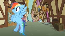 Size: 1280x720 | Tagged: safe, screencap, mare do well, rainbow dash, pony, g4, the mysterious mare do well, flying, ponyville