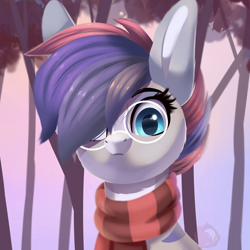 Size: 2000x2000 | Tagged: safe, artist:joaothejohn, oc, oc only, oc:faith donk, donkey, bust, clothes, cute, facial markings, female, goggles, high res, leaves, long ears, looking at you, multicolored hair, o.o, portrait, scarf, solo, tree