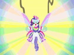Size: 450x338 | Tagged: safe, screencap, rarity, pony, unicorn, g4, season 1, sonic rainboom (episode), animated, burning, coward, cute, epic fail, fail, fairy wings, falling, female, fire, glimmer wings, gossamer wings, idiot, mare, rarity is not amused, screaming, solo, sun, uh oh, unamused, wings