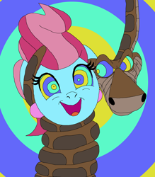 Size: 1280x1460 | Tagged: safe, artist:jhilton0907, cup cake, earth pony, pony, snake, g4, coils, dialogue in the description, duo, female, hypno eyes, hypnosis, hypnotized, kaa, kaa eyes, male, mare, open mouth, open smile, smiling, story included, wrapped up