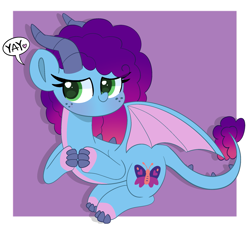 Size: 2107x1910 | Tagged: safe, alternate version, artist:starbatto, misty brightdawn, dracony, dragon, hybrid, pony, unicorn, g5, blushing, commission, cute, cuteness overload, daaaaaaaaaaaw, dragon misty, dragon wings, dragoness, dragonified, female, floating heart, heart, looking away, mare, rebirth misty, shy, smiling, solo, species swap, spread wings, wholesome, wings, yay