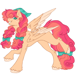 Size: 1000x1000 | Tagged: safe, artist:kazmuun, oc, oc only, oc:peach blossom, pegasus, pony, colored wings, concave belly, female, hoof fluff, leg fluff, mare, partially open wings, raised hoof, raised leg, simple background, slender, solo, standing on two hooves, thin, transparent background, two toned wings, unshorn fetlocks, wings