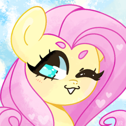 Size: 1000x1000 | Tagged: safe, artist:vivian reed, fluttershy, pegasus, pony, g4, bust, cute, female, mare, one eye closed, shyabetes, smiling, solo, wink