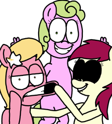 Size: 3023x3351 | Tagged: safe, artist:professorventurer, daisy, flower wishes, lily, lily valley, roseluck, g4, bipedal, edd gould (eddsworld), eddsworld, flower trio, high res, matt (eddsworld), tom (eddsworld)