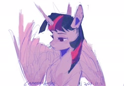 Size: 2048x1431 | Tagged: safe, artist:carmenbayliss1, twilight sparkle, alicorn, pony, g4, colored, date (time), female, mare, partially open wings, signature, sketch, solo, twilight sparkle (alicorn), wings