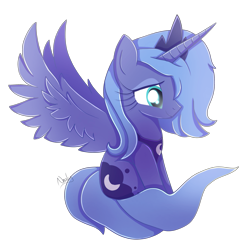 Size: 2639x2608 | Tagged: safe, artist:nnaly, princess luna, alicorn, pony, g4, cute, female, high res, horn, lunabetes, mare, profile, s1 luna, signature, simple background, sitting, smiling, solo, spread wings, transparent background, wings