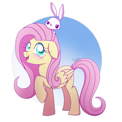 Size: 2000x2000 | Tagged: safe, artist:nnaly, angel bunny, fluttershy, pegasus, pony, rabbit, g4, angelbetes, animal, blushing, cute, duo, duo male and female, female, folded wings, gradient background, high res, male, mare, open mouth, open smile, raised hoof, shyabetes, signature, simple background, smiling, transparent background, wings