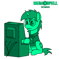 Size: 4400x4400 | Tagged: safe, artist:dacaoo, oc, oc only, oc:littlepip, pony, unicorn, fallout equestria, megaspell (game), absurd resolution, clothes, computer, glasses, jumpsuit, monochrome, pip-pony, pipbuck, simple background, transparent background, vault suit
