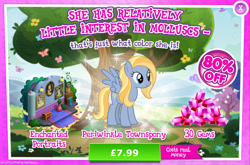 Size: 1964x1297 | Tagged: safe, gameloft, aurora (g4), goldy wings, king grover, yickslur, pegasus, pony, g4, my little pony: magic princess, official, advertisement, background pony, bush, costs real money, english, female, friendship student, gem, grover, introduction card, mare, mobile game, numbers, sale, solo, spread wings, text, wings