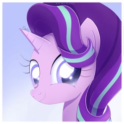 Size: 2000x2000 | Tagged: safe, artist:nnaly, starlight glimmer, pony, unicorn, g4, bust, cute, female, glimmerbetes, high res, horn, looking at you, mare, portrait, signature, smiling, smiling at you, solo