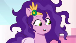 Size: 3072x1727 | Tagged: safe, screencap, pipp petals, pegasus, pony, g5, my little pony: tell your tale, very bad hair day, spoiler:g5, spoiler:my little pony: tell your tale, spoiler:tyts01e64, female, mane melody (location), mare, messy mane, open mouth, solo