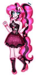 Size: 1075x2189 | Tagged: safe, artist:dazzlingmimi, pinkie pie, equestria girls, g4, breasts, busty pinkie pie, cute, diapinkes, female, open mouth, pinkie pie's boutique, ponied up, simple background, solo, transparent background