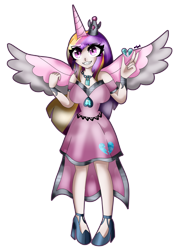Size: 3443x4769 | Tagged: safe, artist:dazzlingmimi, idw, princess cadance, human, g4, reflections, spoiler:comic, breasts, busty princess cadance, evil cadance, evil smile, grin, horn, horned humanization, human cadance, human coloration, humanized, simple background, smiling, solo, transparent background, winged humanization, wings