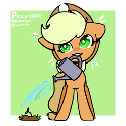 Size: 2362x2362 | Tagged: safe, artist:jellysketch, applejack, earth pony, pony, g4, cute, female, high res, jackabetes, mare, plant, solo, watering can