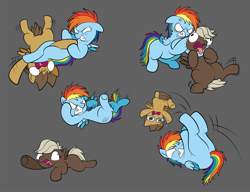 Size: 1920x1476 | Tagged: safe, artist:alexdti, artist:v_nico, dumbbell, hoops, rainbow dash, pegasus, pony, g4, butt, chokehold, derp, elbow drop, female, filly, filly rainbow dash, gray background, leg hold, plot, simple background, sports, tongue out, wrestling, younger