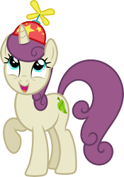 Size: 5521x7888 | Tagged: safe, artist:starryshineviolet, nook, pony, unicorn, g4, pinkie pride, absurd resolution, background pony, female, happy, hat, looking up, mare, propeller hat, raised hoof, simple background, smiling, solo, transparent background, vector, when she smiles