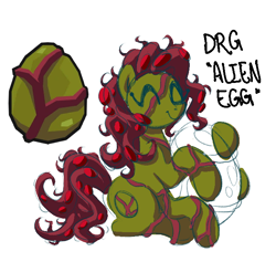 Size: 688x651 | Tagged: safe, artist:wtfponytime, alien, monster pony, pony, alien egg, colored, colored sketch, crossover, deep rock galactic, egg, extra legs, eyes closed, hug, multiple legs, multiple limbs, ponified, simple background, six legs, sketch, smiling, solo, tentacle hair, tentacle mane, tentacle tail, tentacles, vein, weird, white background