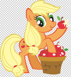 Size: 890x972 | Tagged: safe, applejack, earth pony, pony, g4, alpha channel, apple, basket, checkered background, female, food, mare, solo, stock vector