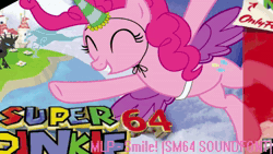 Size: 1920x1080 | Tagged: safe, artist:nickyv917, artist:pyrogaming, pinkie pie, changeling, earth pony, pony, g4, absurd file size, animated, game cover, music, nintendo 64, remix, smile song, smiling, song, sound, super mario 64, super mario bros., webm
