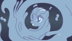 Size: 3781x2127 | Tagged: safe, artist:badumsquish, derpibooru exclusive, oc, oc only, oc:tremble, goo, goo pony, monster pony, original species, g4, bedroom eyes, eyeshadow, female, gradient background, grin, high res, looking at you, makeup, mare, show accurate, smiling, solo, splash, wallpaper