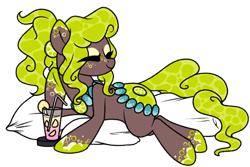 Size: 1000x669 | Tagged: safe, artist:crystal-tranquility, oc, oc only, original species, pond pony, pony, closed species, female, lying down, mare, pillow, prone, simple background, solo, transparent background