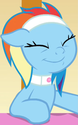 Size: 641x1026 | Tagged: safe, screencap, rainbow dash, pegasus, pony, deep tissue memories, g4, spoiler:deep tissue memories, spoiler:mlp friendship is forever, cropped, cute, dashabetes, eyes closed, faic, female, mare, rainbow dash is best facemaker, smiling, solo, spa pony rainbow dash