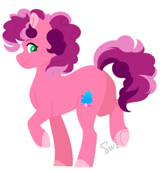 Size: 1281x1385 | Tagged: safe, artist:silentwolf-oficial, oc, oc only, oc:cotton, earth pony, pony, butt, female, looking back, mare, offspring, parent:cheese sandwich, parent:pinkie pie, parents:cheesepie, plot, simple background, smiling, solo, standing on two hooves, white background