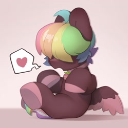 Size: 2625x2636 | Tagged: safe, artist:mochi_nation, oc, oc only, oc:walter evans, pegasus, pony, art trade, gradient background, hair over eyes, heart, high res, male, multicolored hair, pictogram, rainbow hair, sitting, solo, speech bubble, stallion