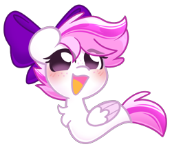 Size: 2900x2501 | Tagged: safe, artist:ninnydraws, oc, oc only, oc:perfect rays, pegasus, pony, blushing, bow, commission, cute, eye clipping through hair, female, freckles, hair bow, high res, looking at you, open mouth, open smile, simple background, smiling, solo, transparent background, ych result