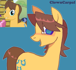 Size: 641x585 | Tagged: safe, artist:clowncarpal, caramel, earth pony, pony, g4, blue background, male, simple background, solo, stallion