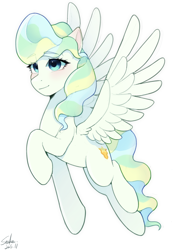 Size: 2480x3508 | Tagged: safe, artist:xiaowu07, vapor trail, pegasus, pony, g4, cute, female, mare, simple background, smiling, solo, white background