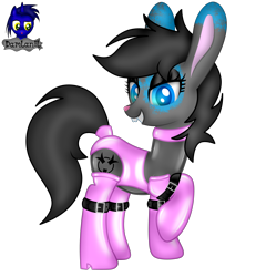 Size: 3840x4154 | Tagged: safe, artist:damlanil, oc, oc:toxic plunge, earth pony, hybrid, original species, pony, rabbit, rabbit pony, animal, bdsm, bodysuit, boots, bunnified, bunny ears, clothes, collar, commission, cute, dominant, eyeshadow, female, gloves, high heel boots, high heels, latex, latex boots, latex gloves, latex socks, latex suit, leotard, makeup, mare, raised hoof, rubber, rubber suit, shiny, shoes, show accurate, simple background, skintight clothes, socks, solo, species swap, suit, transparent background, vector