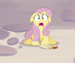 Size: 816x688 | Tagged: safe, fluttershy, pegasus, pony, fanfic:full friendship's magic, g4, female, floppy ears, mare, open mouth, quill, scroll, sitting, solo