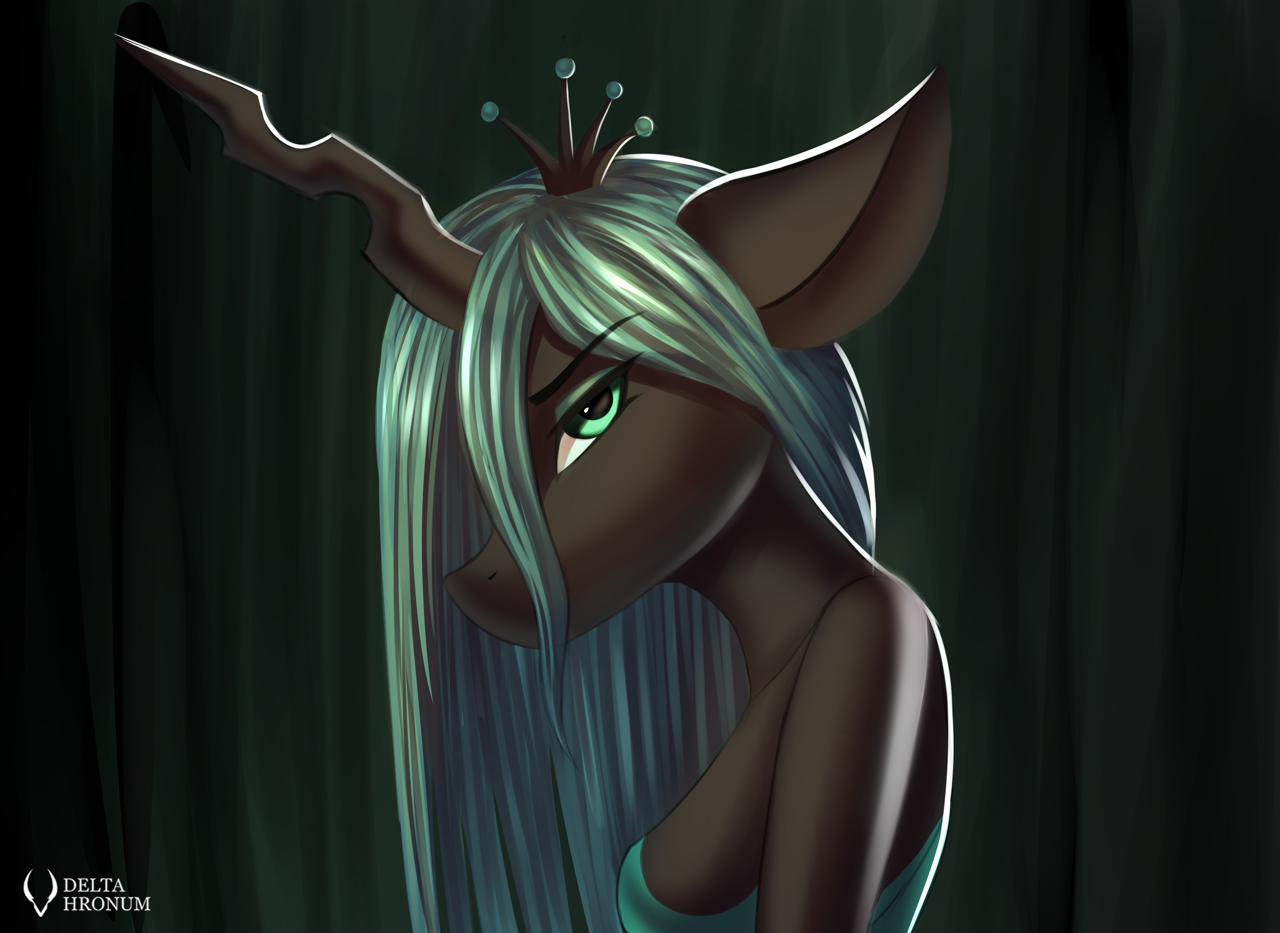 [anthro,changeling,changeling queen,g4,looking at you,queen chrysalis,safe,solo,artist:delta hronum]