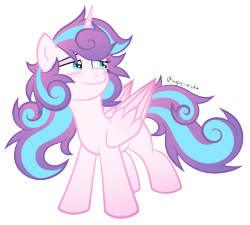 Size: 1280x1152 | Tagged: safe, artist:supasurida, princess flurry heart, alicorn, pony, g4, bags under eyes, female, looking back, mare, messy mane, older, older flurry heart, simple background, smiling, solo, teenage flurry heart, teenager, tired, transparent background