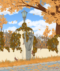 Size: 1348x1612 | Tagged: safe, alternate version, artist:eriada, alicorn, pony, autumn, bust, day, lamppost, no pony, statue