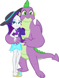 Size: 3417x4454 | Tagged: safe, artist:dustinwatsongkx, artist:memnoch, edit, vector edit, rarity, spike, dragon, human, equestria girls, g4, my little pony equestria girls: better together, the last problem, bikini, clothes, feet, female, geode of shielding, gigachad spike, hat, high res, looking at you, magical geodes, male, midriff, older, older spike, rarity's blue sarong, rarity's purple bikini, sandals, sarong, ship:sparity, shipping, simple background, straight, sun hat, swimsuit, transparent background, vector, winged spike, wings