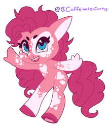 Size: 1149x1333 | Tagged: safe, artist:caffeinatedcarny, pinkie pie, earth pony, anthro, unguligrade anthro, g4, coat markings, dappled, markings, needs more pink power, simple background, solo, stylized, transparent background