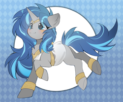 Size: 3800x3150 | Tagged: safe, alternate version, artist:amo, oc, oc only, oc:cork, pony, unicorn, clothes, cute, egyptian, female, gradient background, gray coat, greek, high res, long mane, mare, patterned background, solo