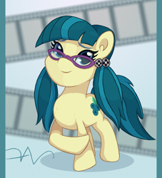 Size: 1200x1320 | Tagged: safe, artist:swasfews, juniper montage, earth pony, pony, g4, cute, equestria girls ponified, junibetes, juniper's cutie mark, looking at you, nerd, nerd pony, ponified, solo